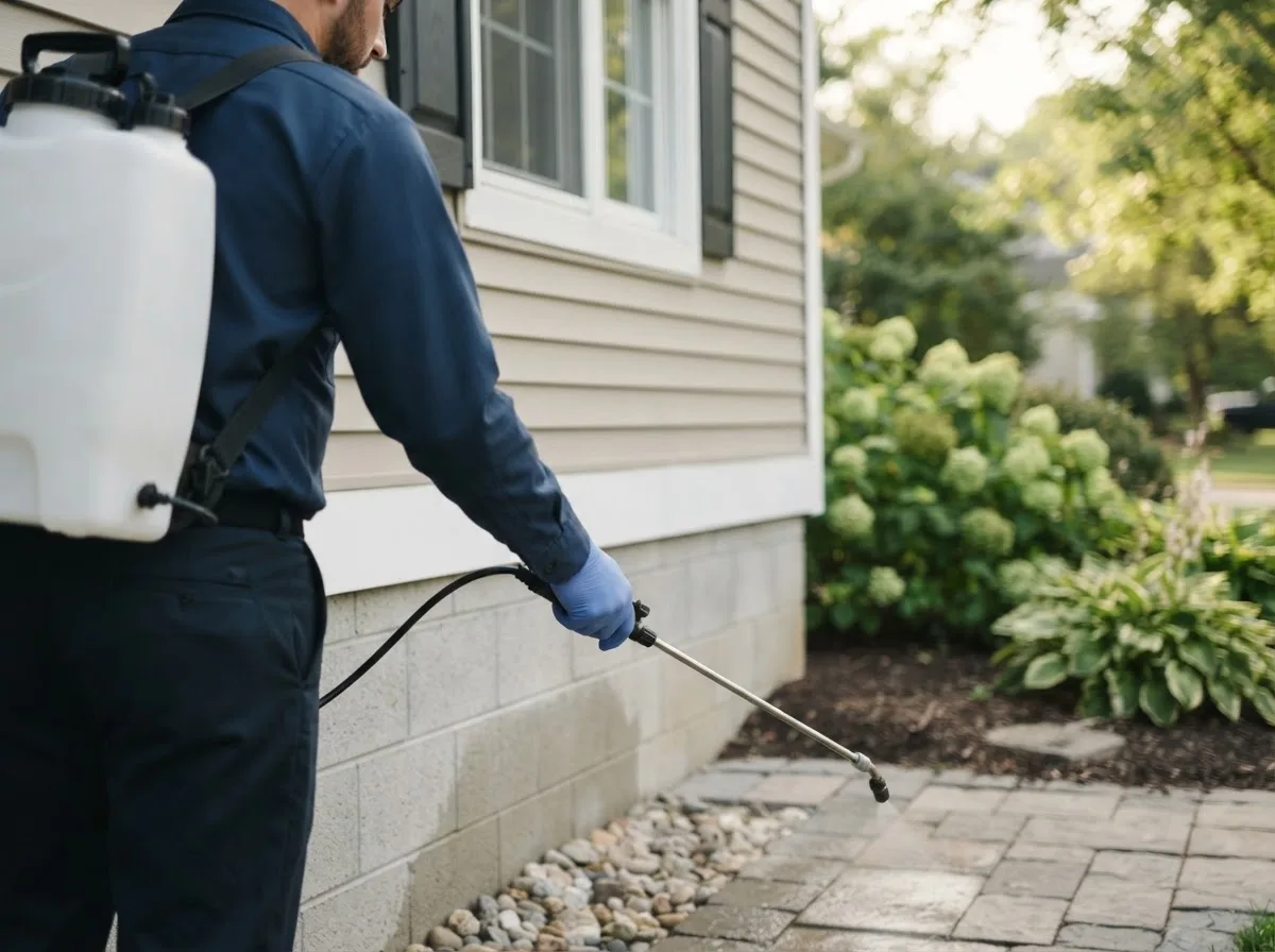 Pest control technician inspecting a home in Miller City, OH